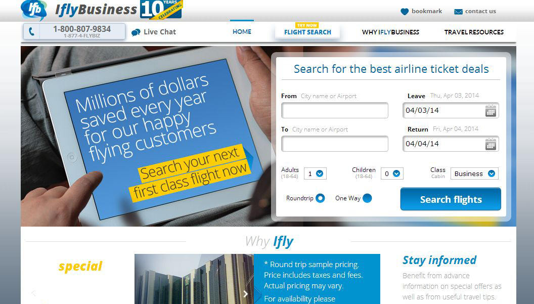 Web development of iflybusiness.com